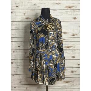 Fashion Nova baroque-style long sleeve button-up shirt/pleated skirt set Size S